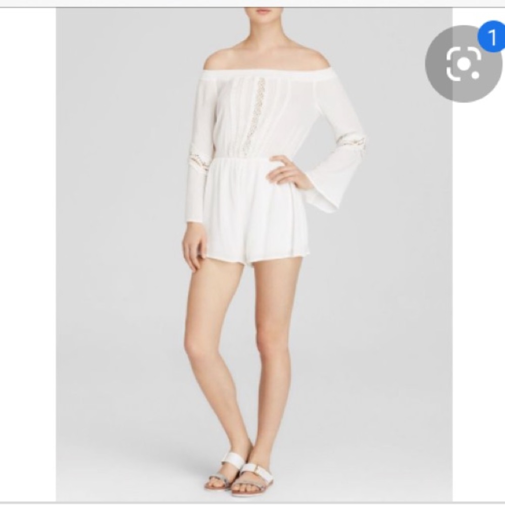 Lush no pressure white off the shoulder romper UO